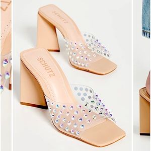 Schutz Lizah Crystal Sandals Nude Slide Rhinestone Heels